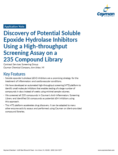 Discovery of Potential Soluble Epoxide Hydrolase Inhibitors Using a High-throughput Screening Assay on a 235 Compound Library<br>